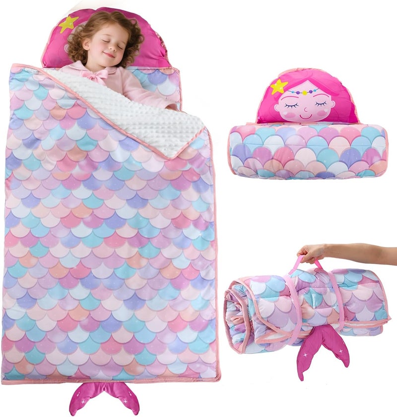Biubee Thick Toddler Nap Mat with Pillow - Lightweight & Portable Toddler Sleeping Bag for Kids Boys Girls Aged 1~5 Daycare Preschool Travel - Image 1